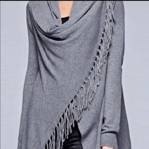 Lovestitch Asymmetrical  Fringe Cardigan - Gray - Small